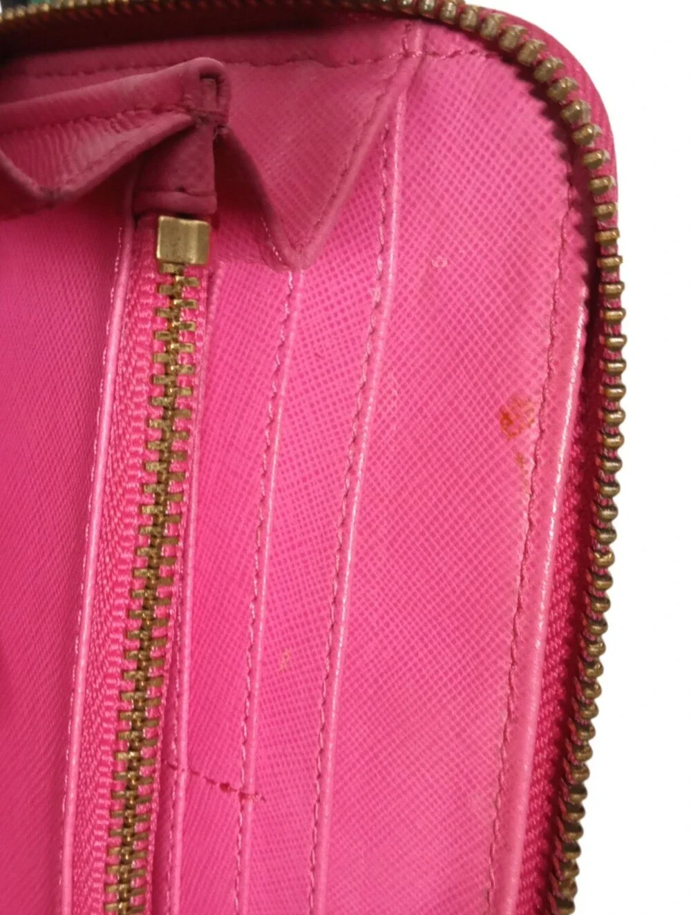 Tory Burch Hot Pink Saffiano Zip Around Wallet Gold Logo Leather